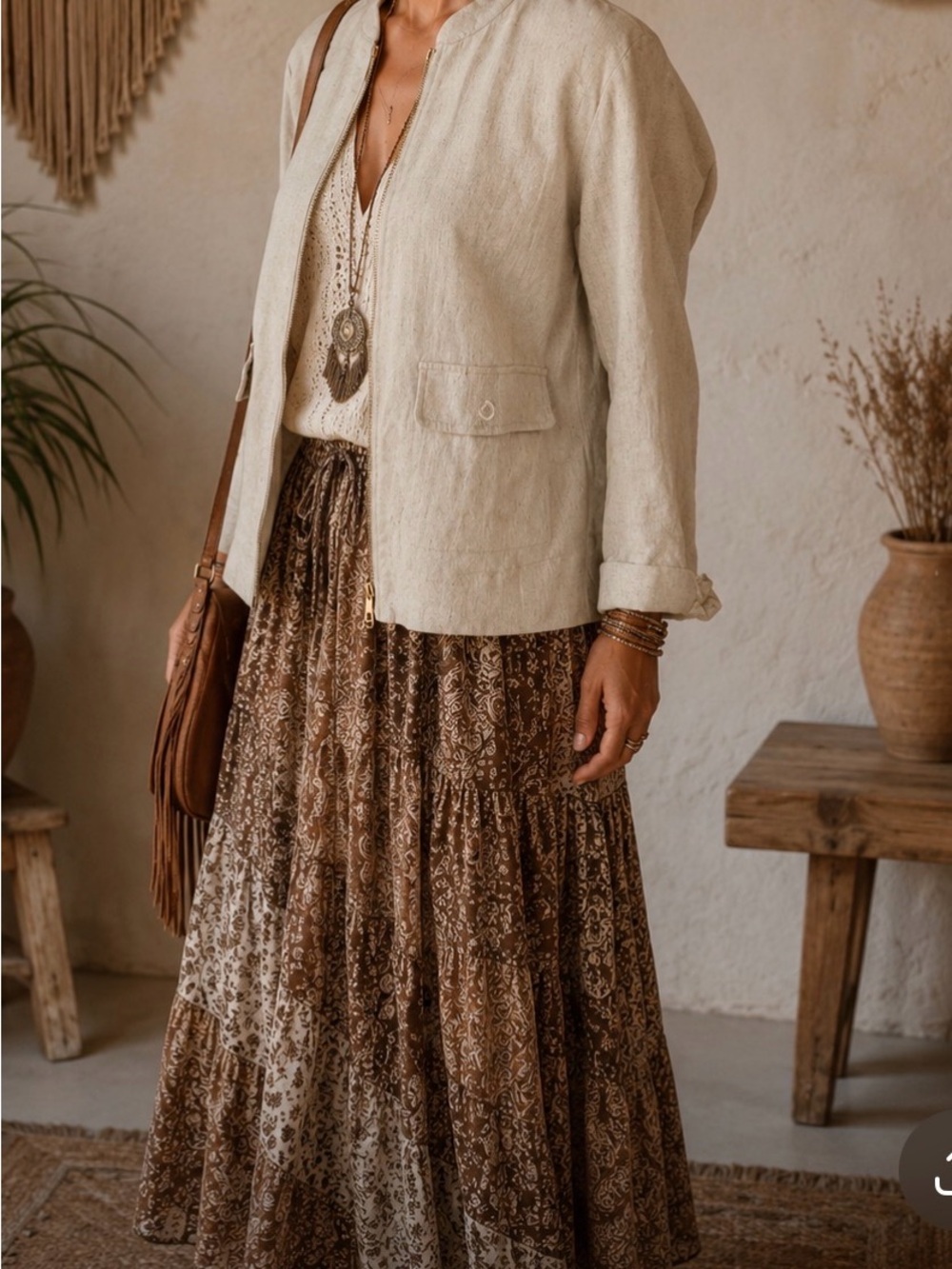 Calligraphie Women’s Small Cropped  Linen Blend Jacket Zipper Front,‎ Flaxen